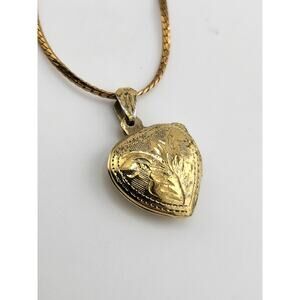 Vintage Gold Tone Heart Locket Necklace Marked 925 Thailand & Korea Chain